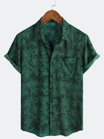Vintage Relaxed Green Geometric Print Short Sleeve Shirt