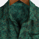 Vintage Relaxed Green Geometric Print Short Sleeve Shirt