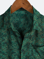 Vintage Relaxed Green Geometric Print Short Sleeve Shirt