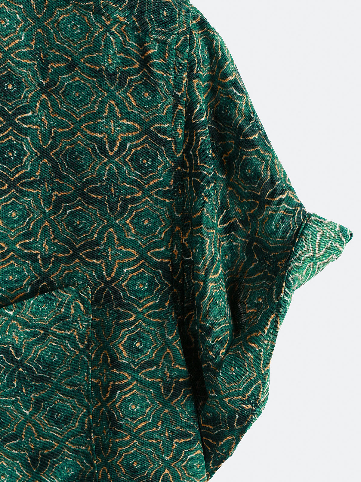 Vintage Relaxed Green Geometric Print Short Sleeve Shirt