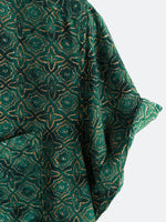 Vintage Relaxed Green Geometric Print Short Sleeve Shirt