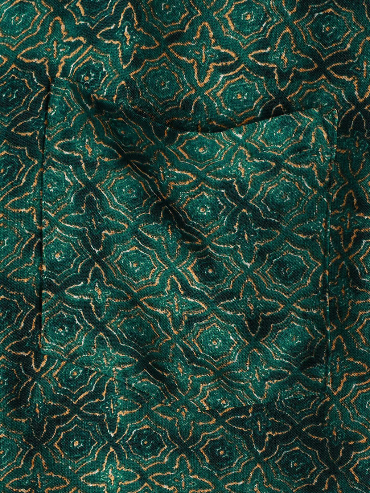 Vintage Relaxed Green Geometric Print Short Sleeve Shirt