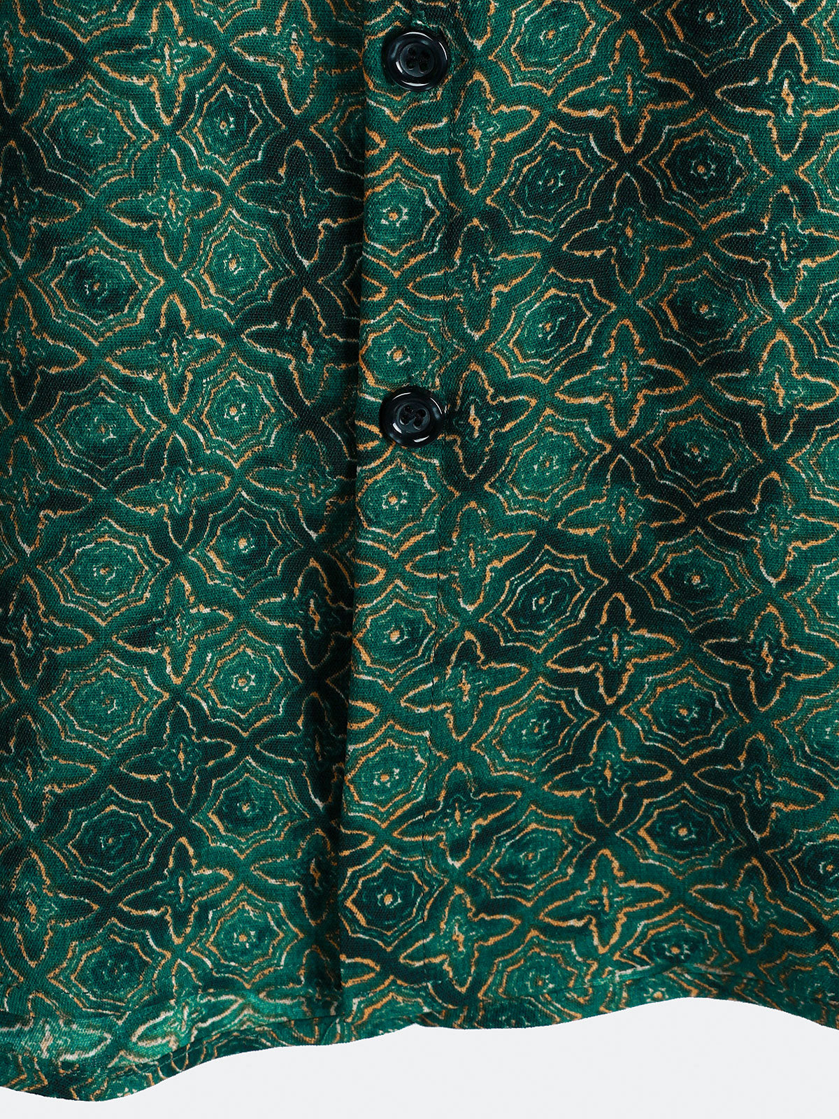 Vintage Relaxed Green Geometric Print Short Sleeve Shirt