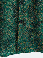 Vintage Relaxed Green Geometric Print Short Sleeve Shirt
