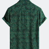 Vintage Relaxed Green Geometric Print Short Sleeve Shirt