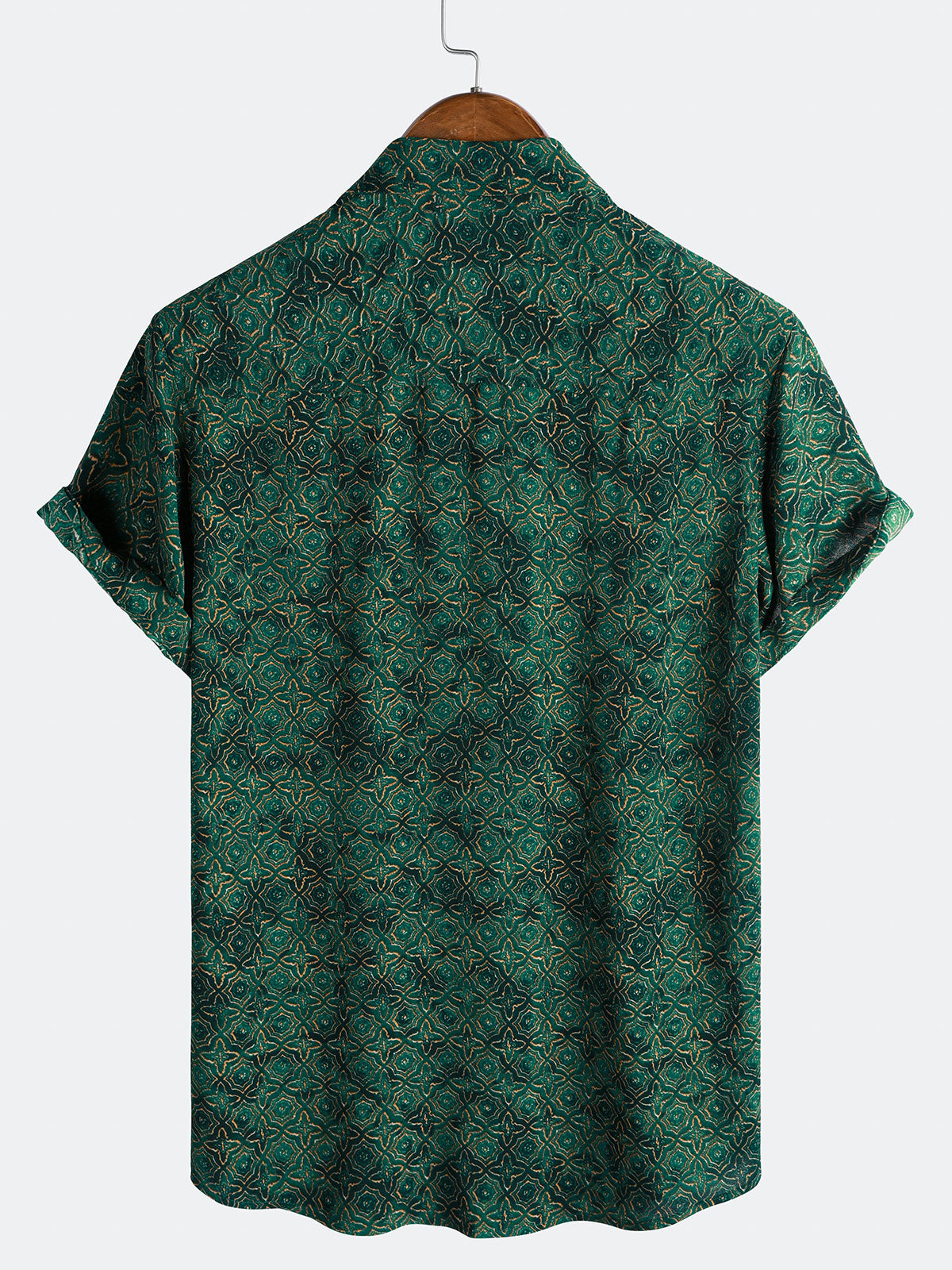 Vintage Relaxed Green Geometric Print Short Sleeve Shirt
