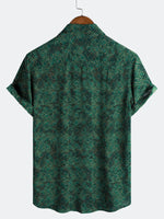 Vintage Relaxed Green Geometric Print Short Sleeve Shirt