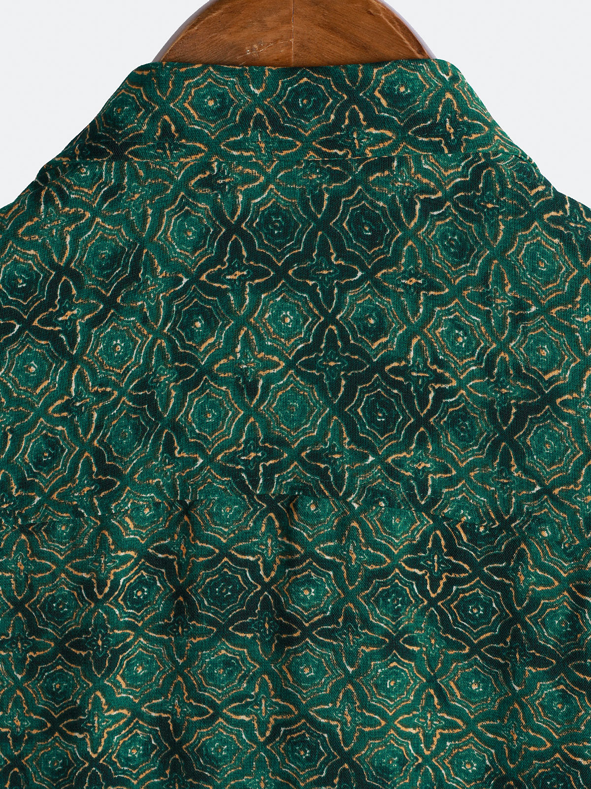 Vintage Relaxed Green Geometric Print Short Sleeve Shirt