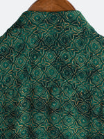 Vintage Relaxed Green Geometric Print Short Sleeve Shirt
