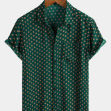 Bohemian Casual Green Diamond Pattern Short Sleeve Shirt