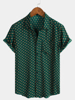Bohemian Casual Green Diamond Pattern Short Sleeve Shirt