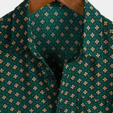 Bohemian Casual Green Diamond Pattern Short Sleeve Shirt