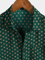 Bohemian Casual Green Diamond Pattern Short Sleeve Shirt