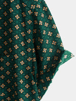 Bohemian Casual Green Diamond Pattern Short Sleeve Shirt