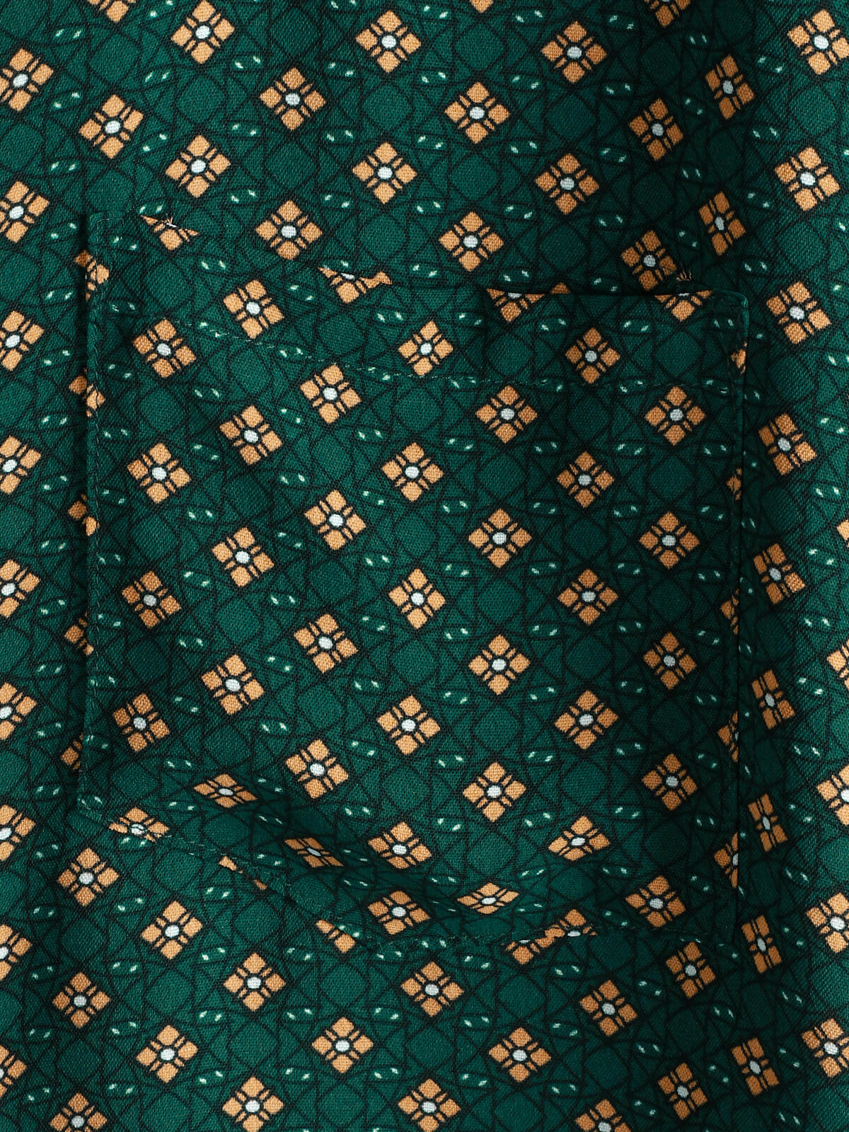 Bohemian Casual Green Diamond Pattern Short Sleeve Shirt