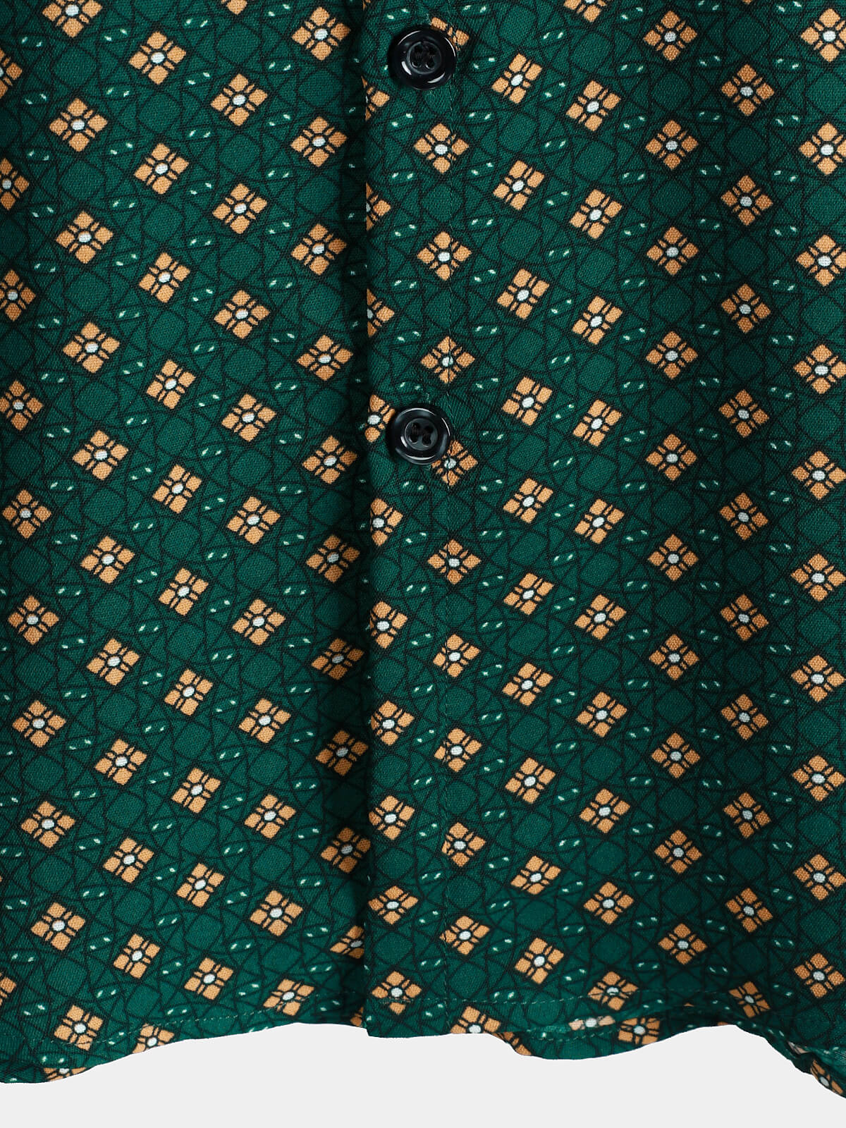 Bohemian Casual Green Diamond Pattern Short Sleeve Shirt