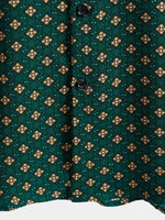 Bohemian Casual Green Diamond Pattern Short Sleeve Shirt