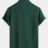 Bohemian Casual Green Diamond Pattern Short Sleeve Shirt