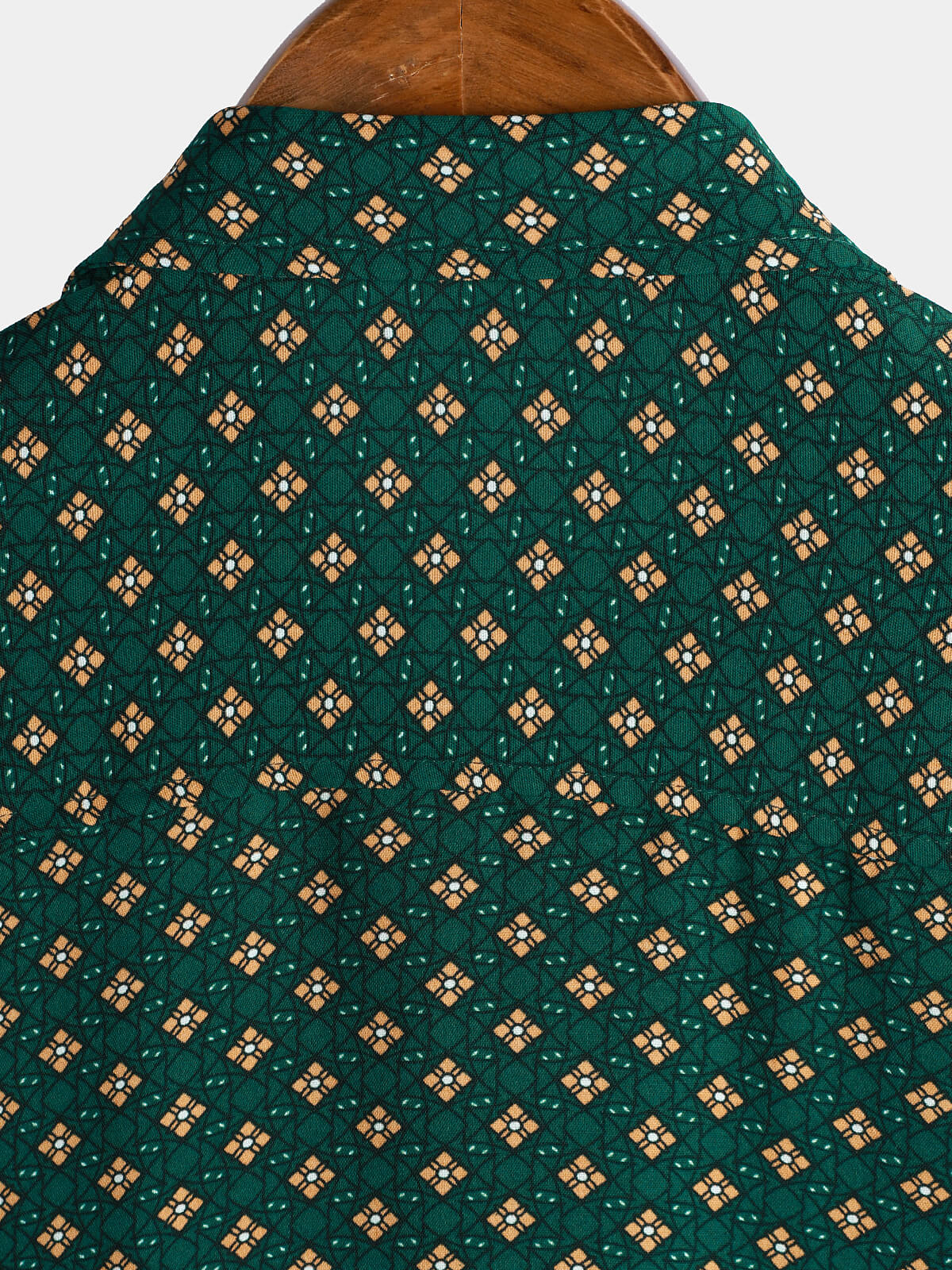 Bohemian Casual Green Diamond Pattern Short Sleeve Shirt