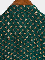 Bohemian Casual Green Diamond Pattern Short Sleeve Shirt