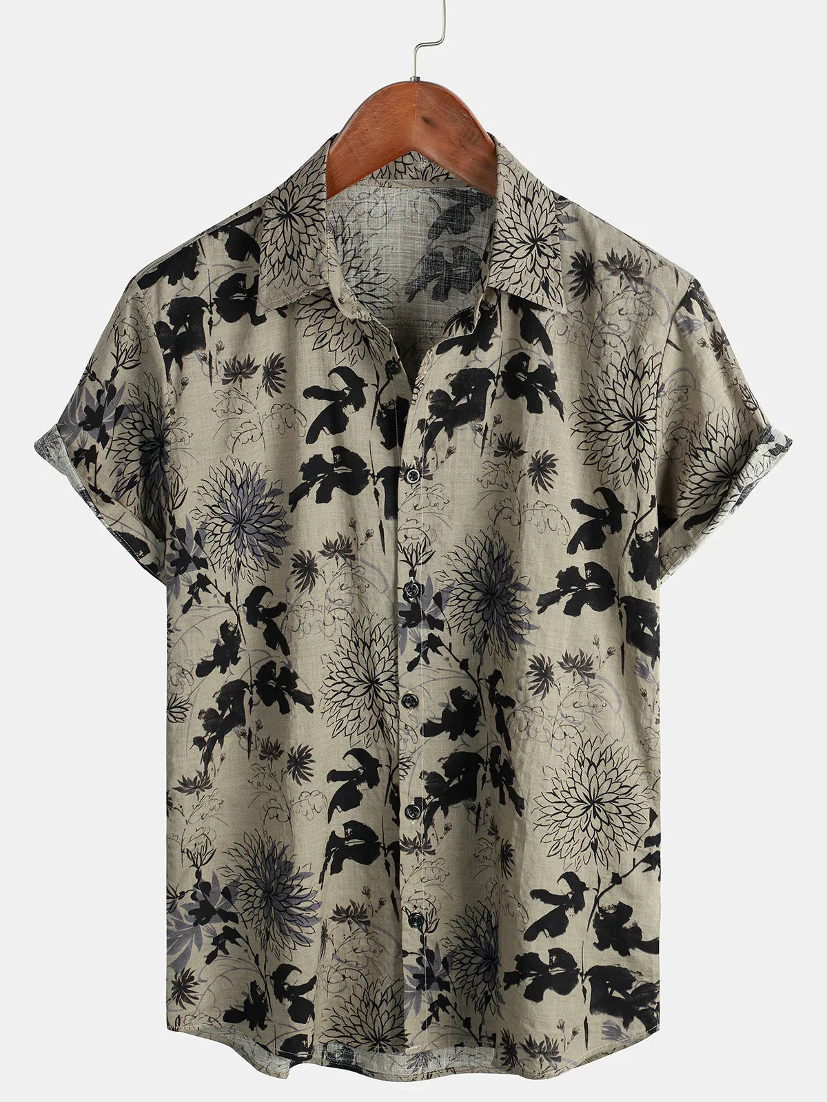 Short-Sleeve Retro Floral Print Shirt