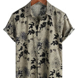 Men's Vintage Cotton Shirt with Short Sleeve in Retro Floral Pattern