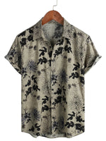 Men's Vintage Cotton Shirt with Short Sleeve in Retro Floral Pattern