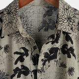 Men's Vintage Cotton Shirt with Short Sleeve in Retro Floral Pattern