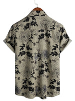 Men's Vintage Cotton Shirt with Short Sleeve in Retro Floral Pattern
