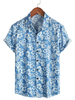 Aloha Short Sleeve Shirt in Blue Tropical Floral Pattern for Men