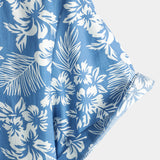 Tropical Blue Leaves Button-Up Short-Sleeve Beach Shirt, Aloha Resort