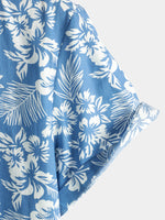 Tropical Blue Leaves Button-Up Short-Sleeve Beach Shirt, Aloha Resort