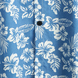Tropical Blue Leaves Button-Up Short-Sleeve Beach Shirt, Aloha Resort