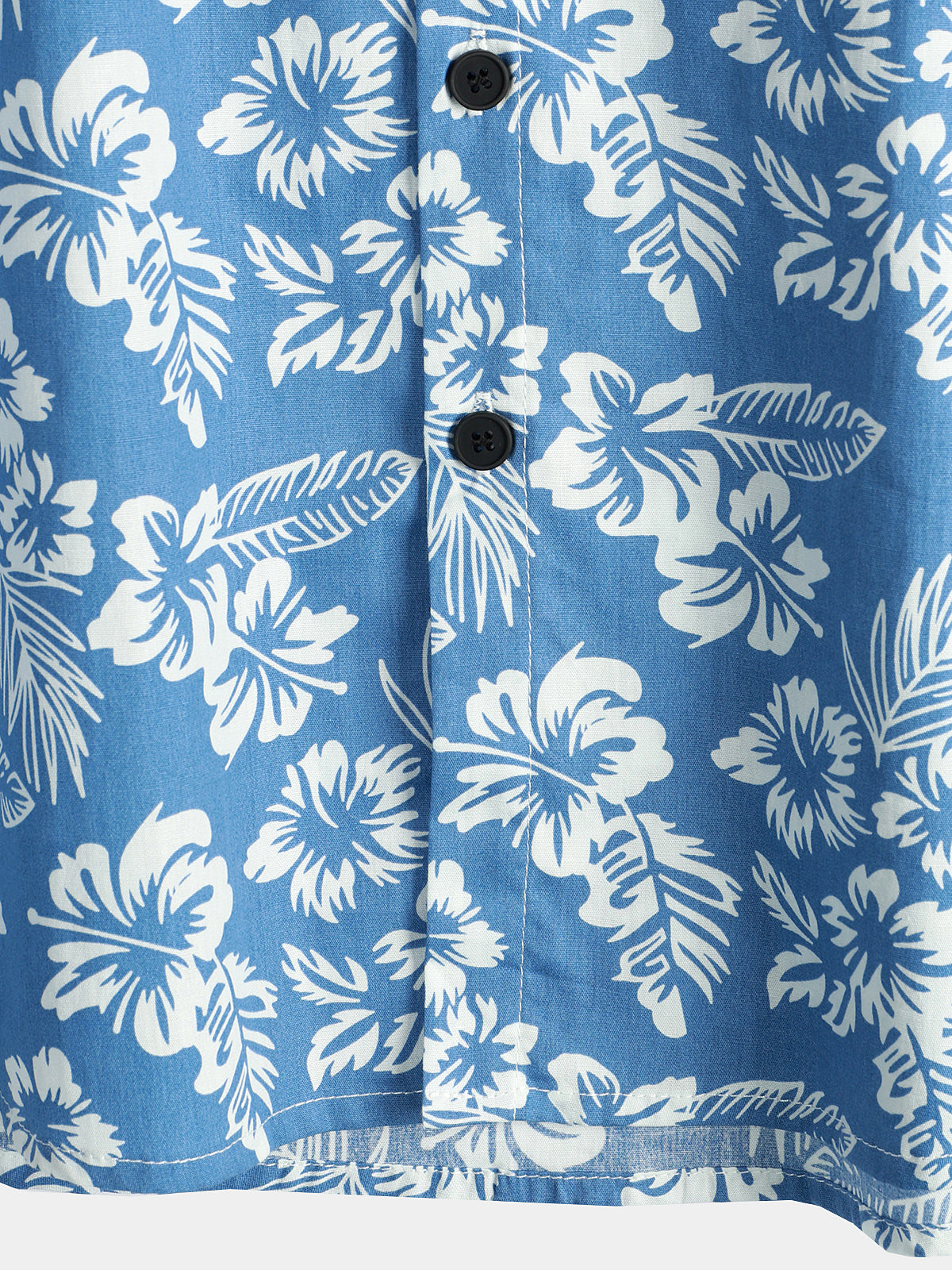 Tropical Blue Leaves Button-Up Short-Sleeve Beach Shirt, Aloha Resort