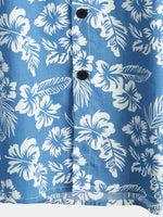 Tropical Blue Leaves Button-Up Short-Sleeve Beach Shirt, Aloha Resort
