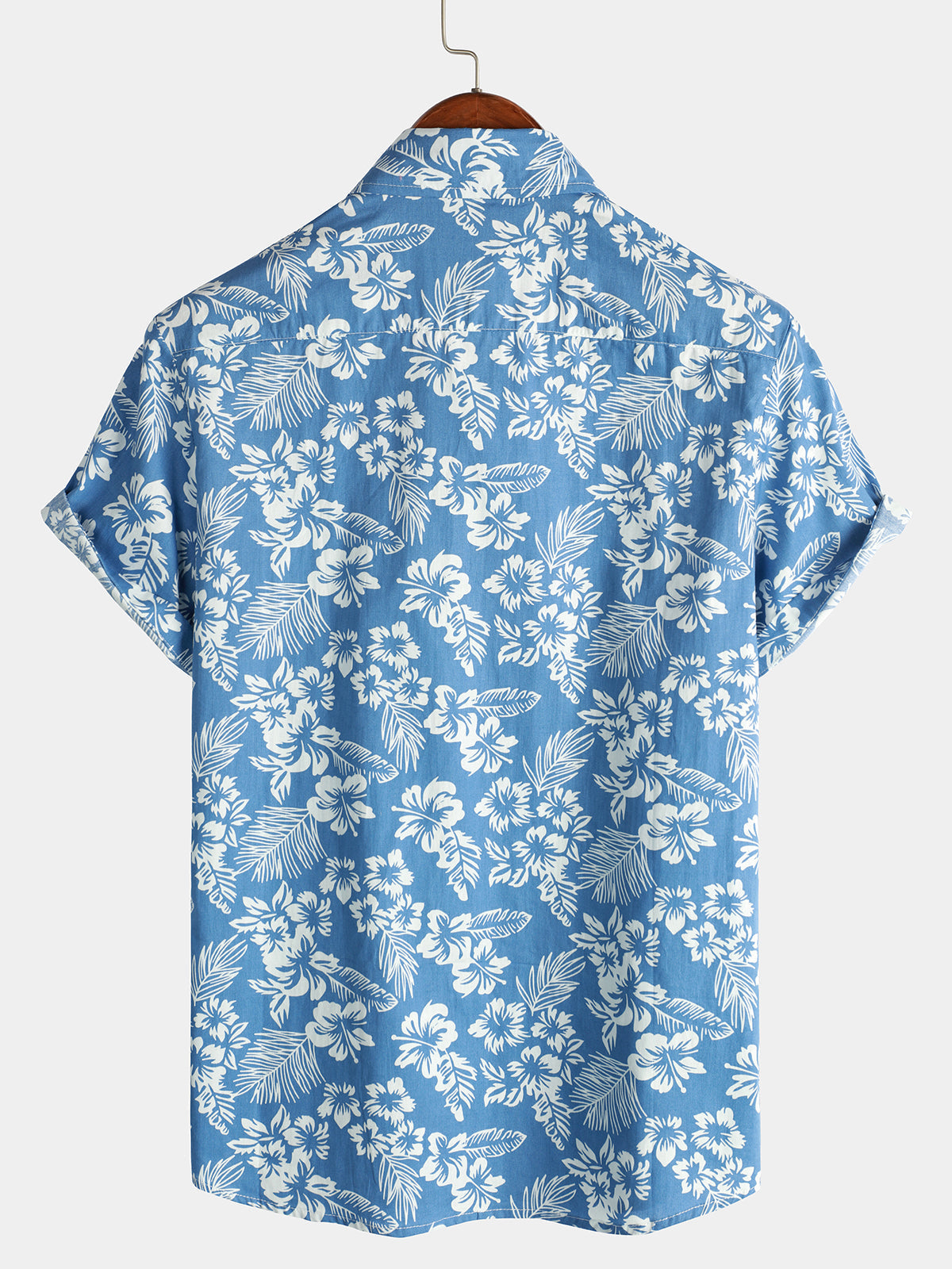 Tropical Blue Leaves Button-Up Short-Sleeve Beach Shirt, Aloha Resort