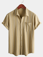 Hawaiian Striped Shirt with Pocket, Short-Sleeve Button Shirt, Perfect for Summer and Beach