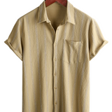 Summer Men's Vintage Cotton Hawaiian Striped Shirt with Chest Buttons