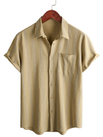 Summer Men's Vintage Cotton Hawaiian Striped Shirt with Chest Buttons