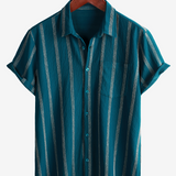 Hawaiian Striped Shirt with Pocket, Short-Sleeve Button Shirt, Perfect for Summer and Beach