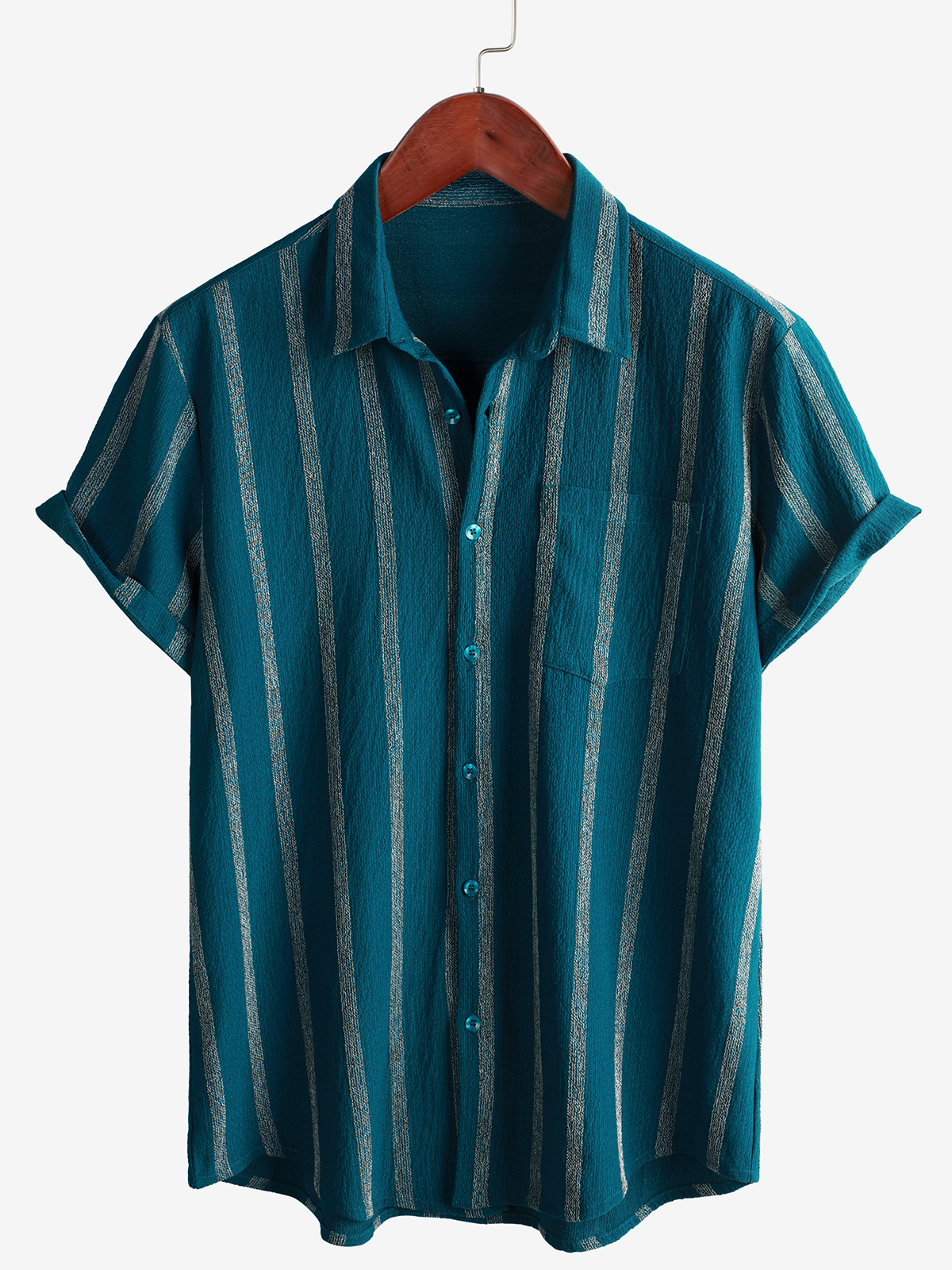 Hawaiian Striped Shirt with Pocket, Short-Sleeve Button Shirt, Perfect for Summer and Beach