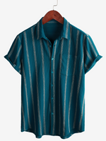 Hawaiian Striped Shirt with Pocket, Short-Sleeve Button Shirt, Perfect for Summer and Beach