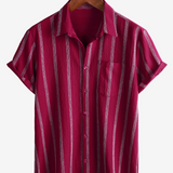 Hawaiian Striped Shirt with Pocket, Short-Sleeve Button Shirt, Perfect for Summer and Beach