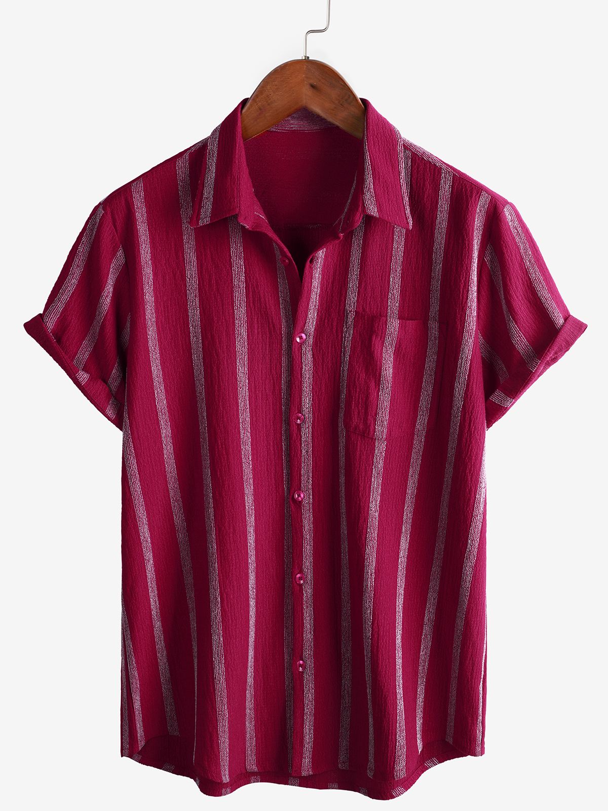Hawaiian Striped Shirt with Pocket, Short-Sleeve Button Shirt, Perfect for Summer and Beach