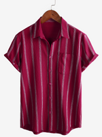 Hawaiian Striped Shirt with Pocket, Short-Sleeve Button Shirt, Perfect for Summer and Beach