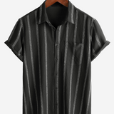 Hawaiian Striped Shirt with Pocket, Short-Sleeve Button Shirt, Perfect for Summer and Beach