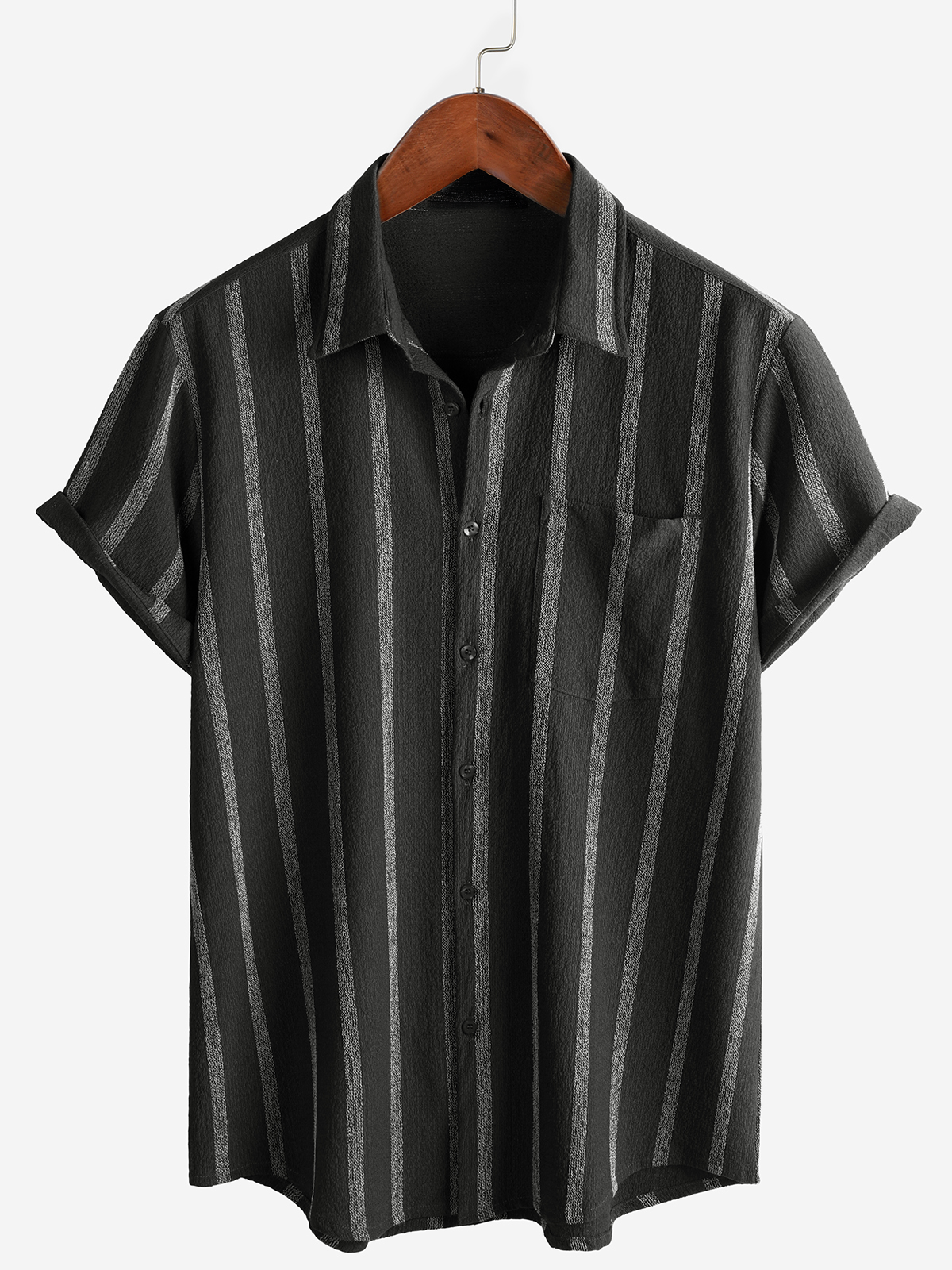 Hawaiian Striped Shirt with Pocket, Short-Sleeve Button Shirt, Perfect for Summer and Beach