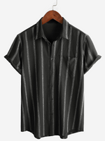 Hawaiian Striped Shirt with Pocket, Short-Sleeve Button Shirt, Perfect for Summer and Beach