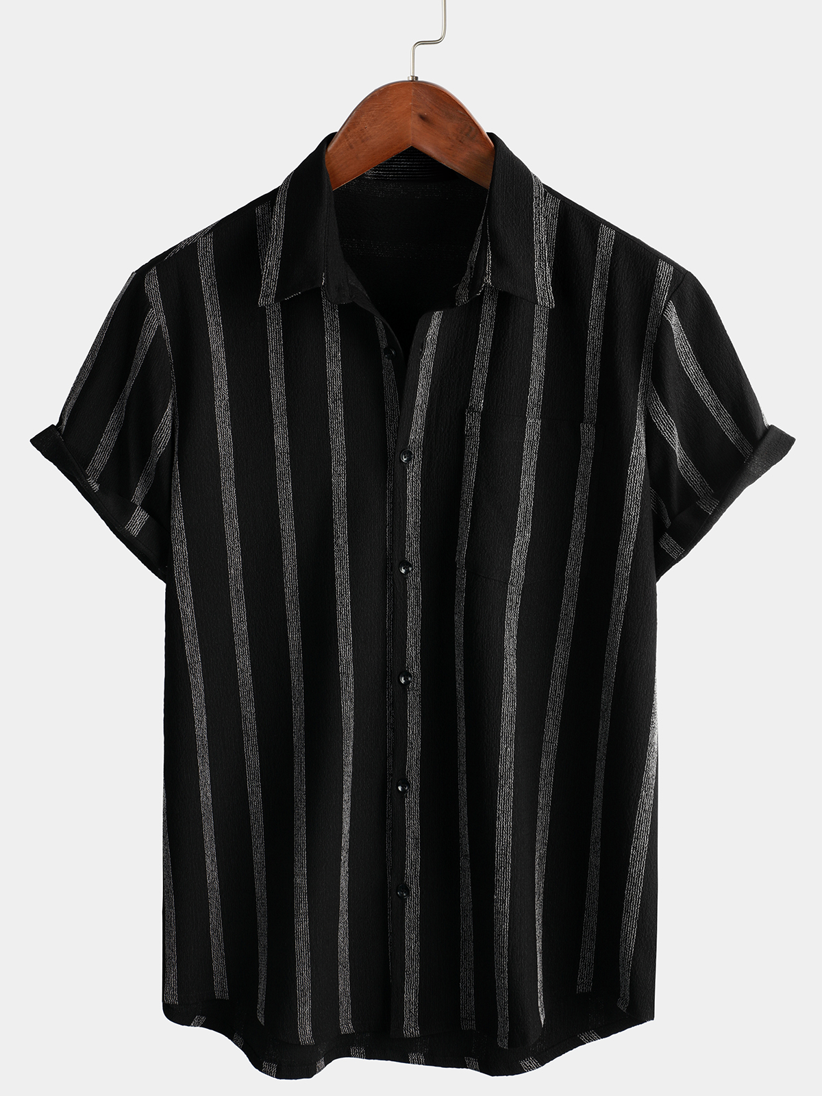 Hawaiian Striped Shirt with Pocket, Short-Sleeve Button Shirt, Perfect for Summer and Beach