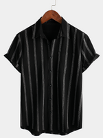 Hawaiian Striped Shirt with Pocket, Short-Sleeve Button Shirt, Perfect for Summer and Beach